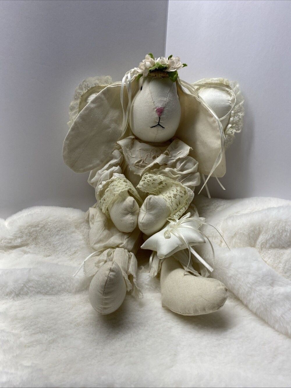 Vintage ABC Distributing Angel Bunny Plush 17" - Victorian Lace Floral Crown